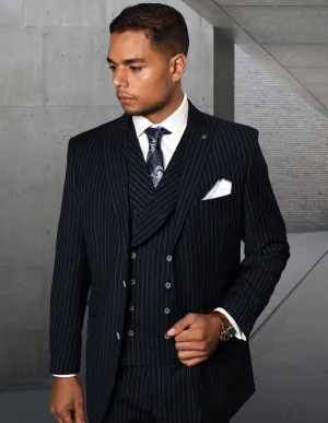 Men's 3pc Suit with Flat Front Pants | ZARELLI-Navy