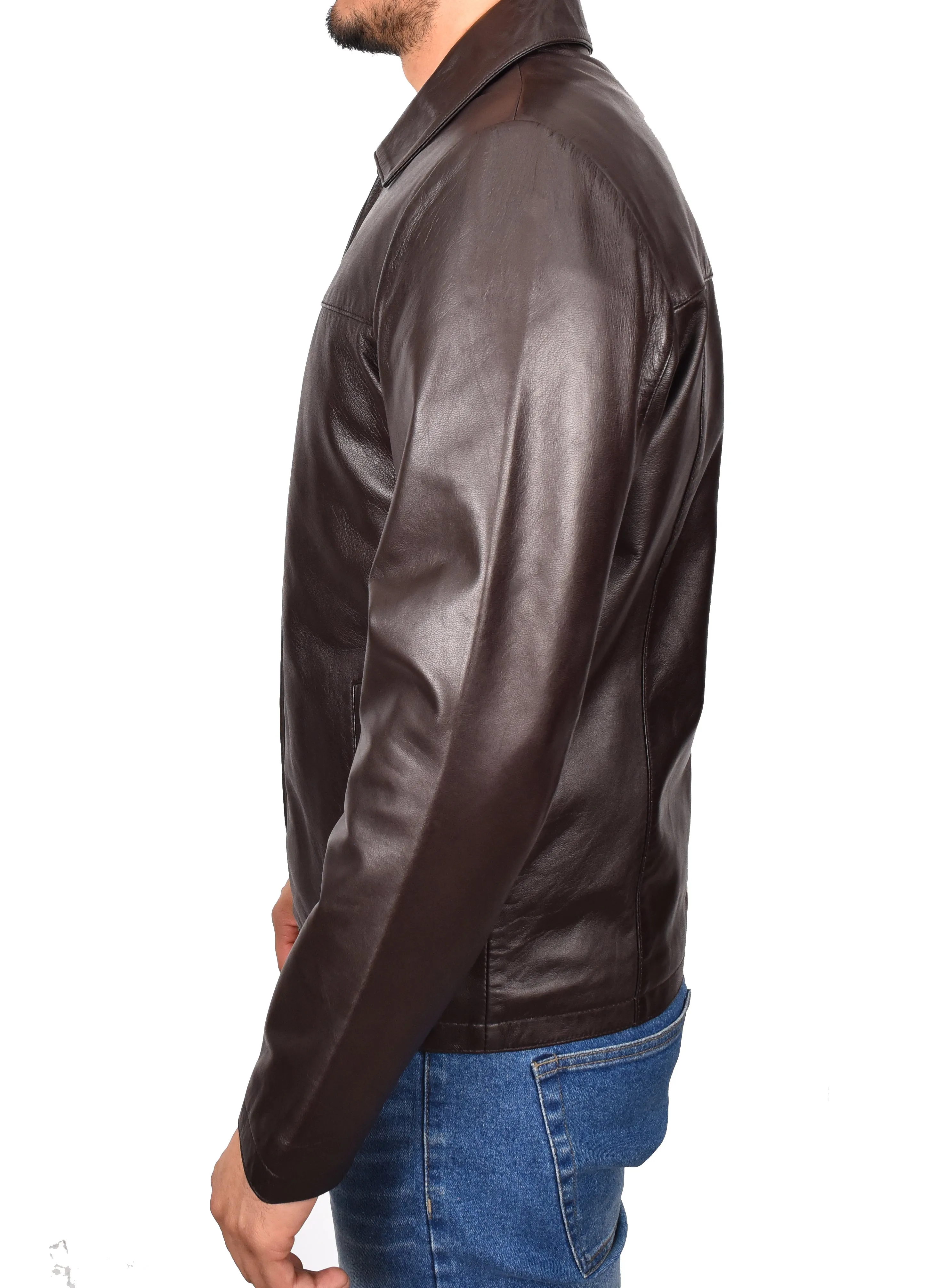 Men's Classic Zip Box Real Leather Jacket Brown Forge