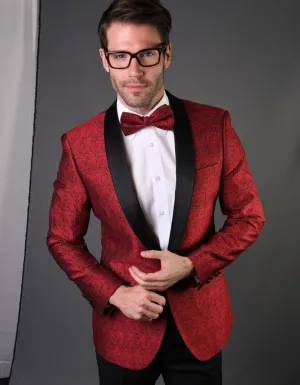 Mens Geometric Lace Pattern Tuxedo in Red