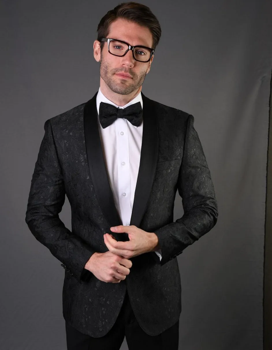 Mens Geometric Leaf Pattern Tuxedo in Black
