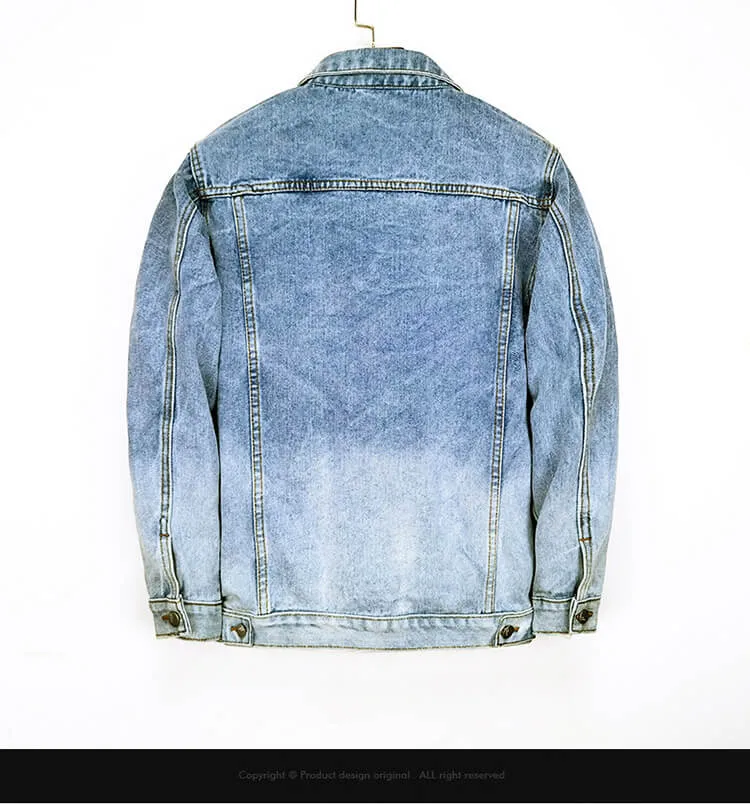 Men's Loose Denim Jean Jacket Button Down Urban Jacket Coats