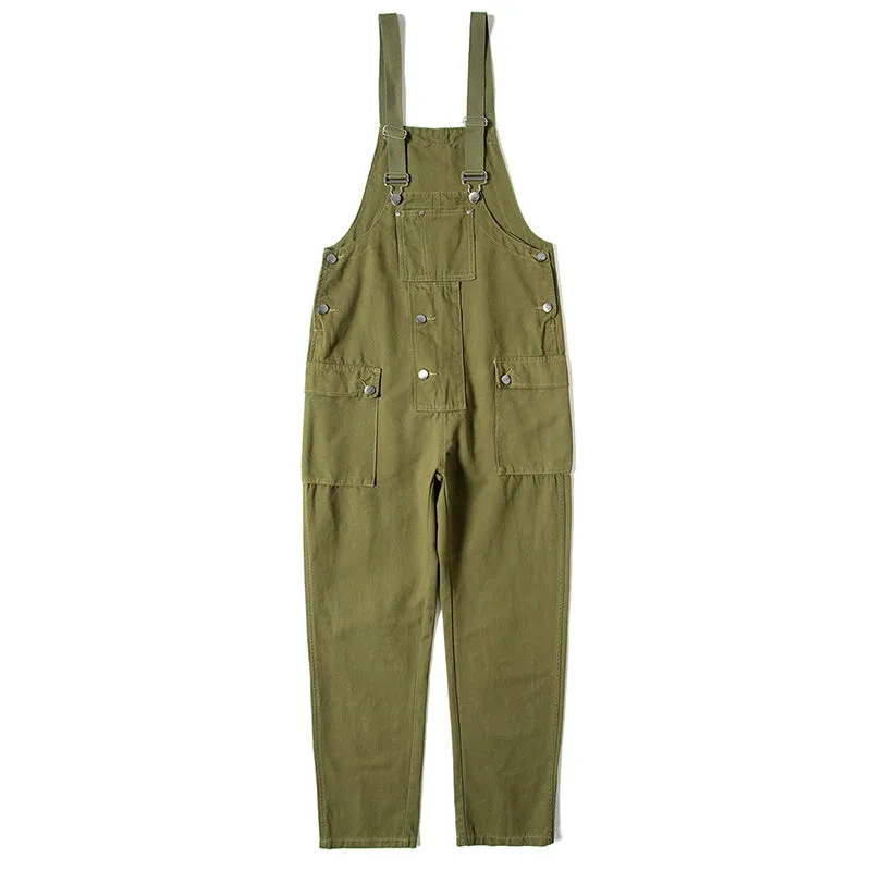 Men's Loose Straight Denim Stitching Overalls