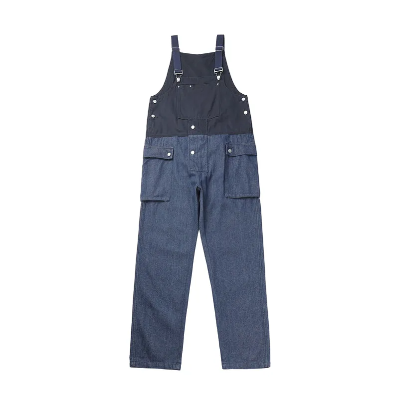 Men's Loose Straight Denim Stitching Overalls