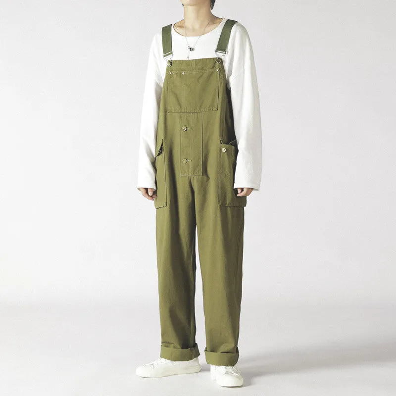 Men's Loose Straight Denim Stitching Overalls