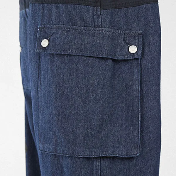 Men's Loose Straight Denim Stitching Overalls