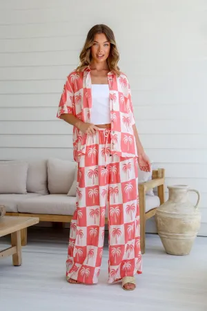 Palm Paradiso Pants & Shirt Set - Melon
