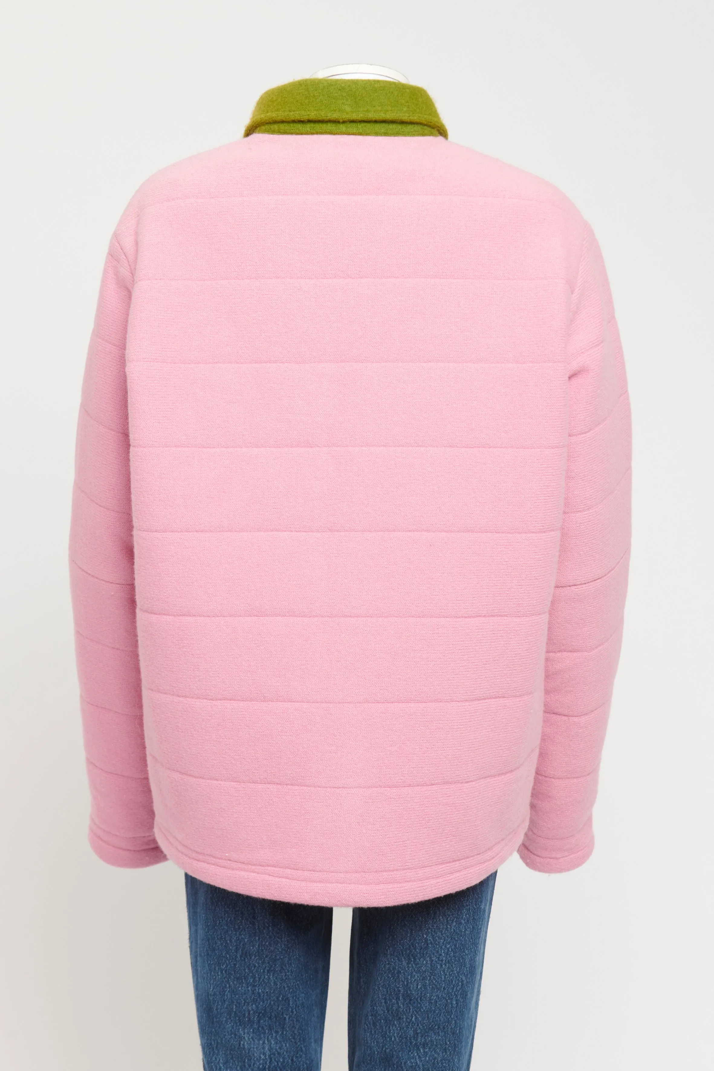 Pink Wool Blend Preowned Jacket With Green Collar