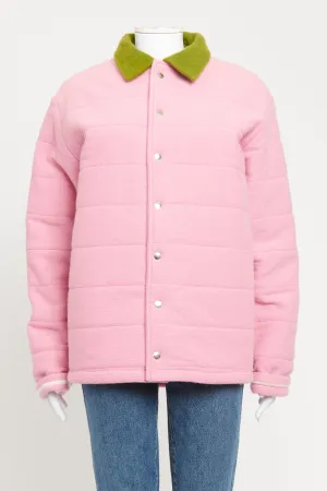 Pink Wool Blend Preowned Jacket With Green Collar