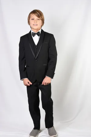 "Genova" Kids Black Shawl Tuxedo (5-Piece Set)