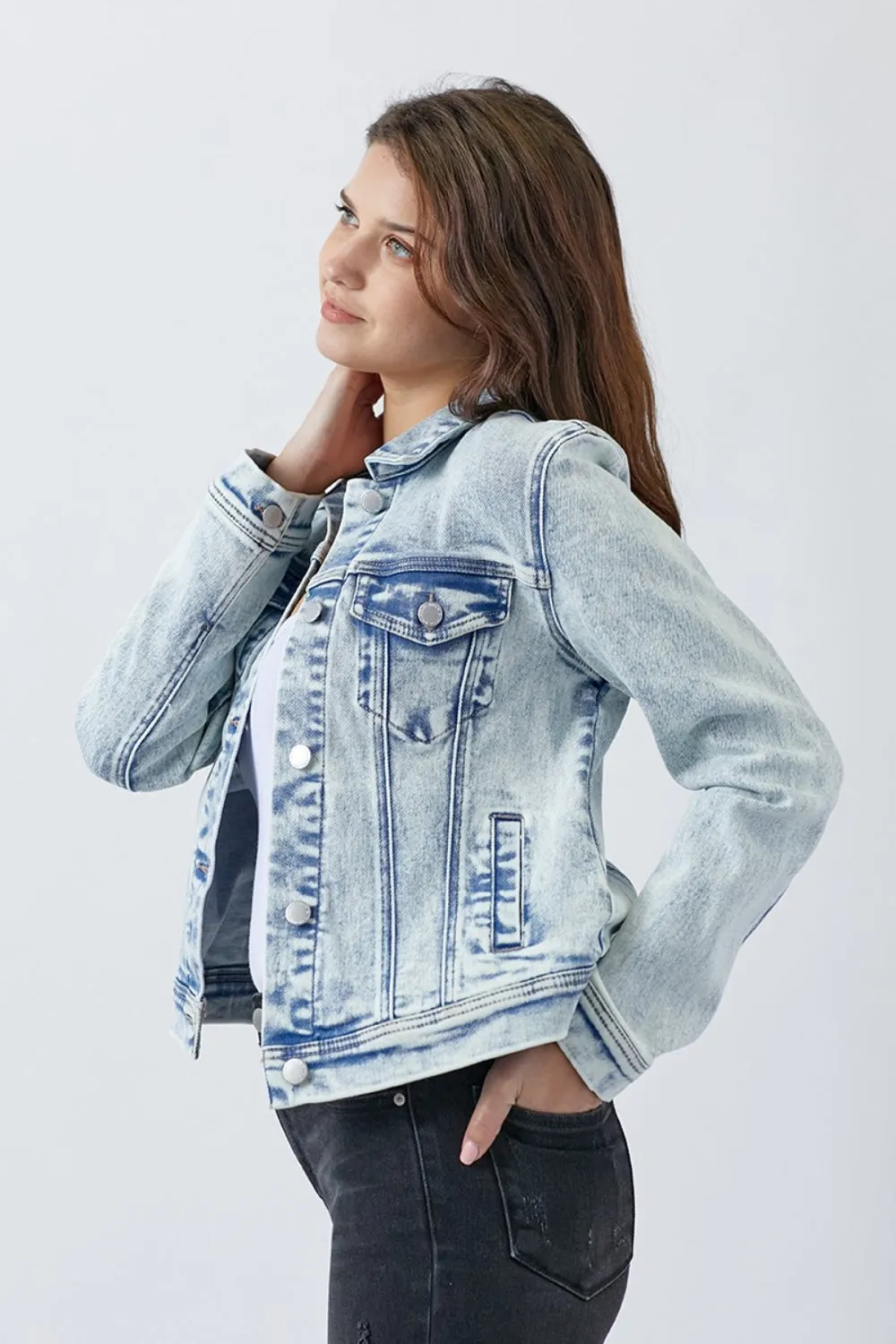 RISEN Button Up Acid Washed Denim Jacket