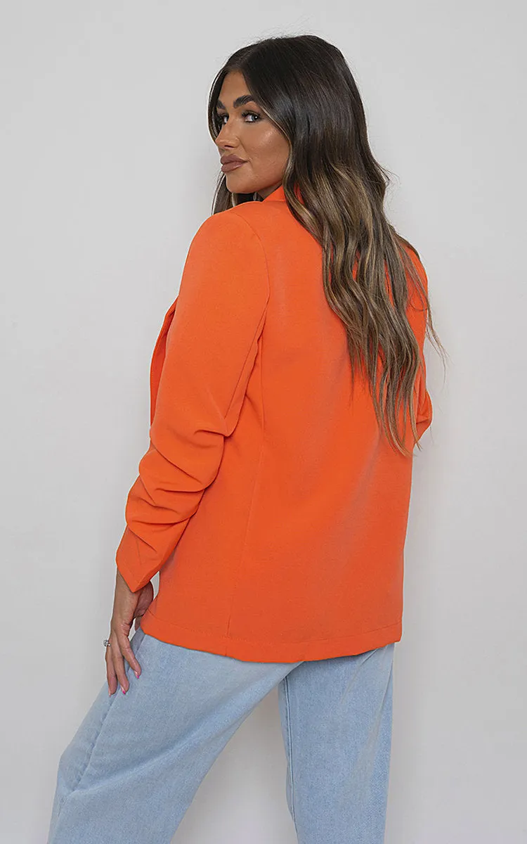 Ruched Sleeve Casual Blazer with Side Pockets