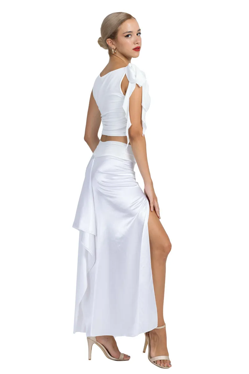 Shiny Satin Maxi Skirt With Back Movement