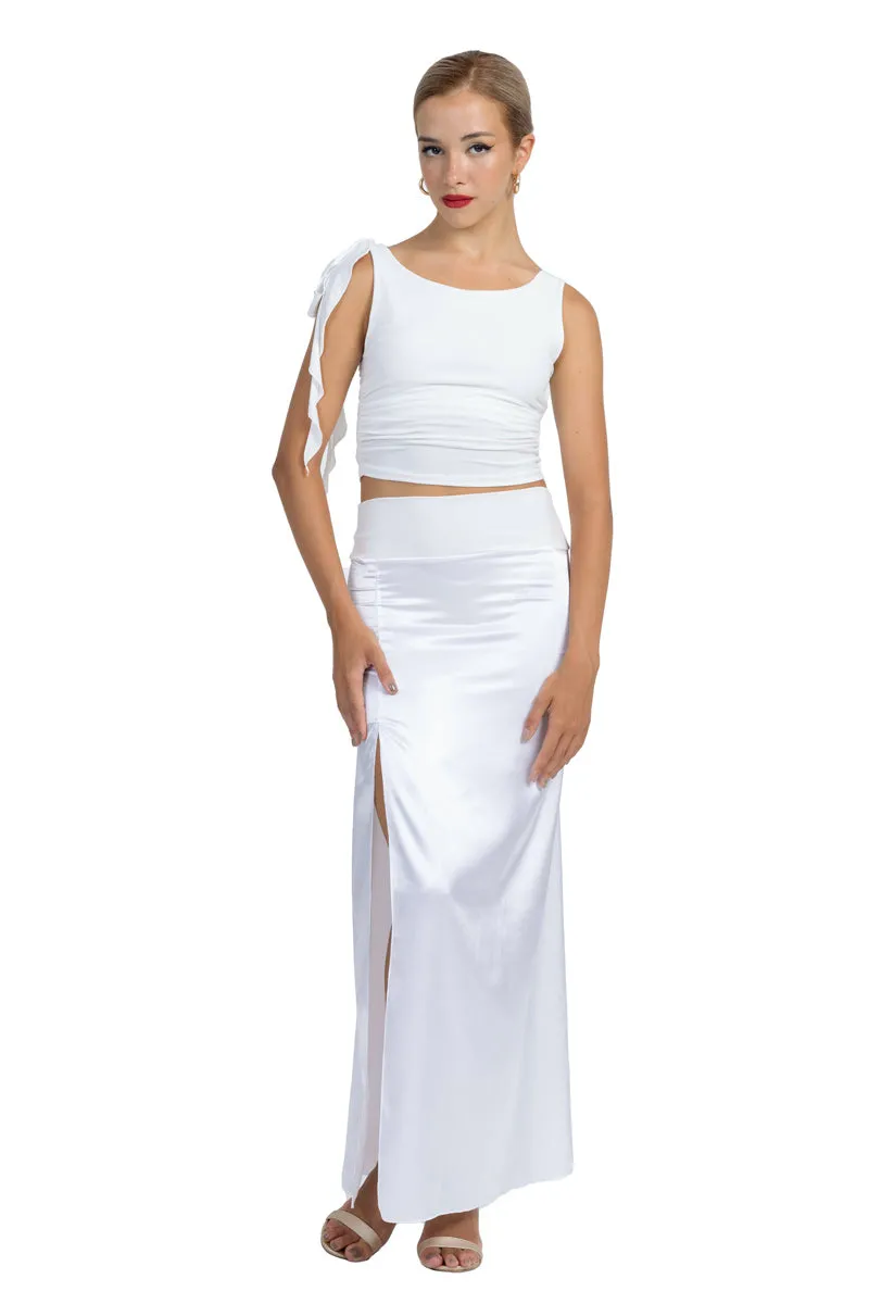 Shiny Satin Maxi Skirt With Back Movement