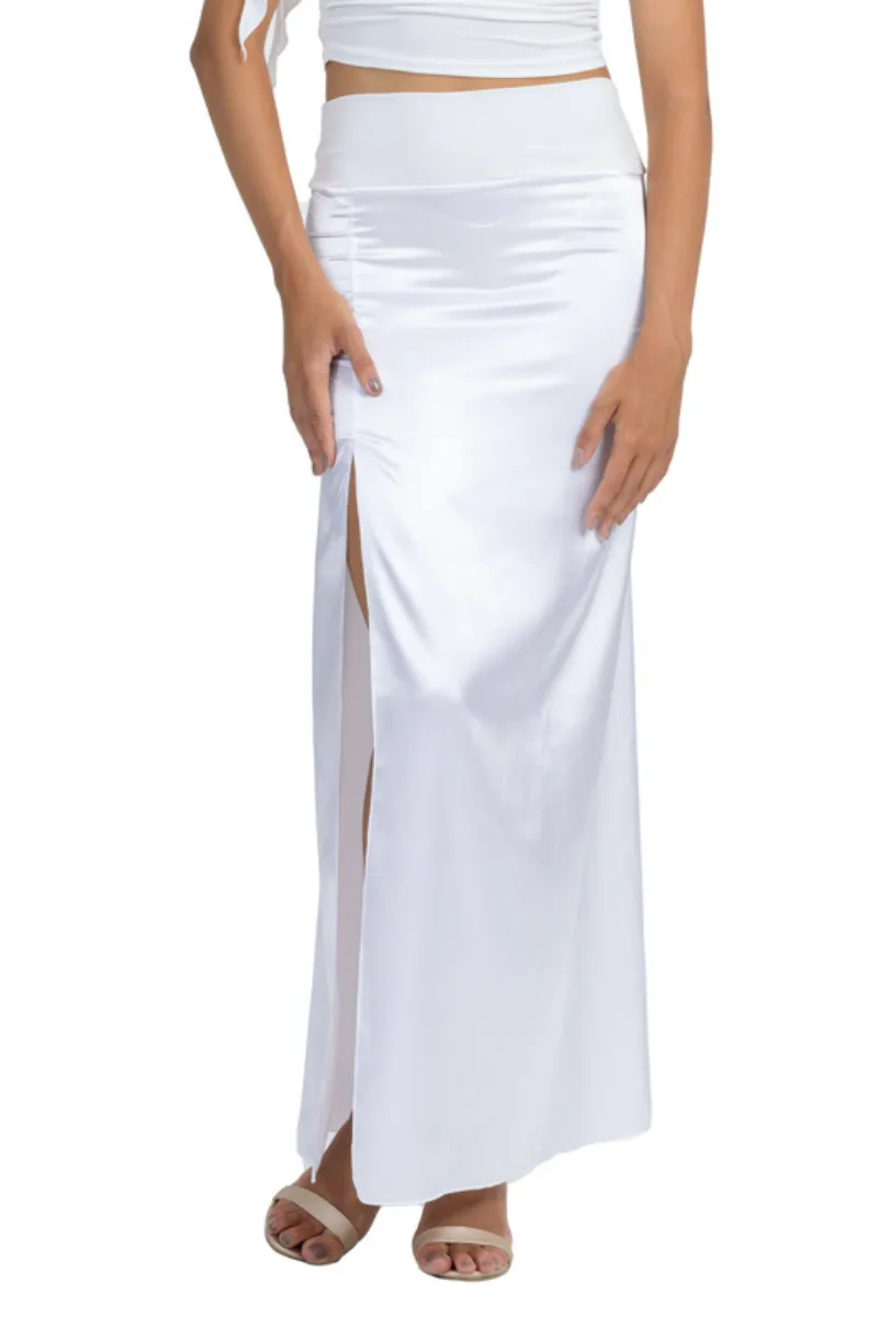 Shiny Satin Maxi Skirt With Back Movement