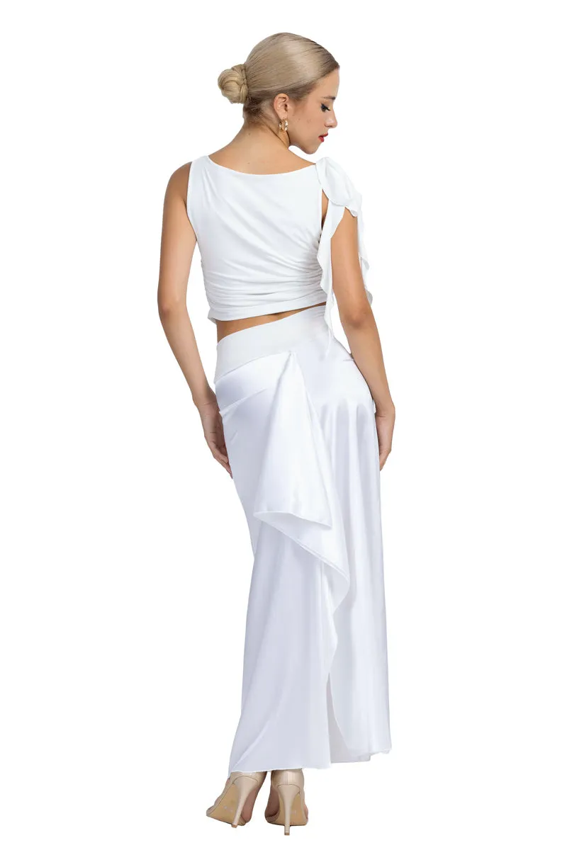 Shiny Satin Maxi Skirt With Back Movement
