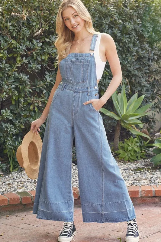 Skylar Wide Leg Denim Overalls