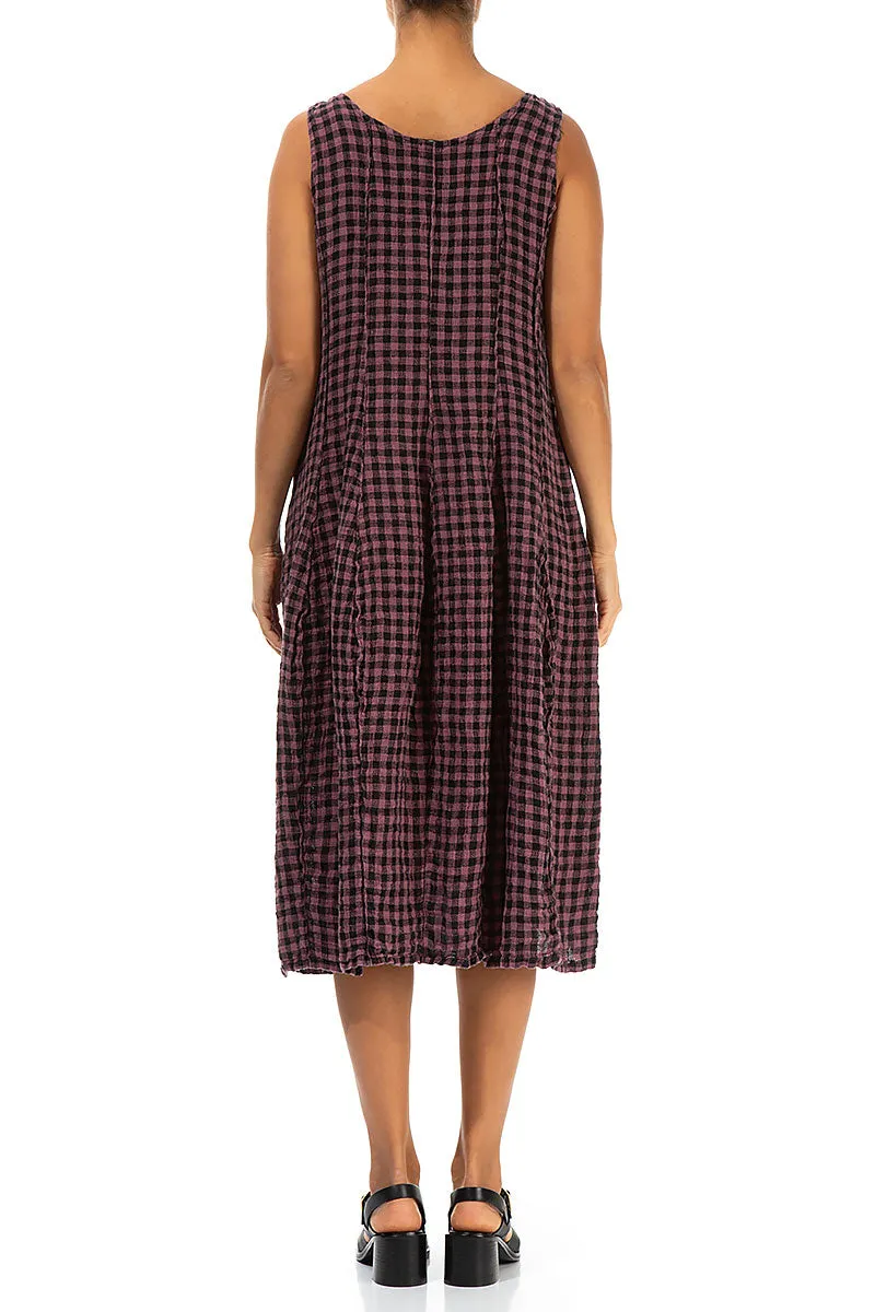 Sleeveless Balloon Mauve Taupe Check Linen Dress