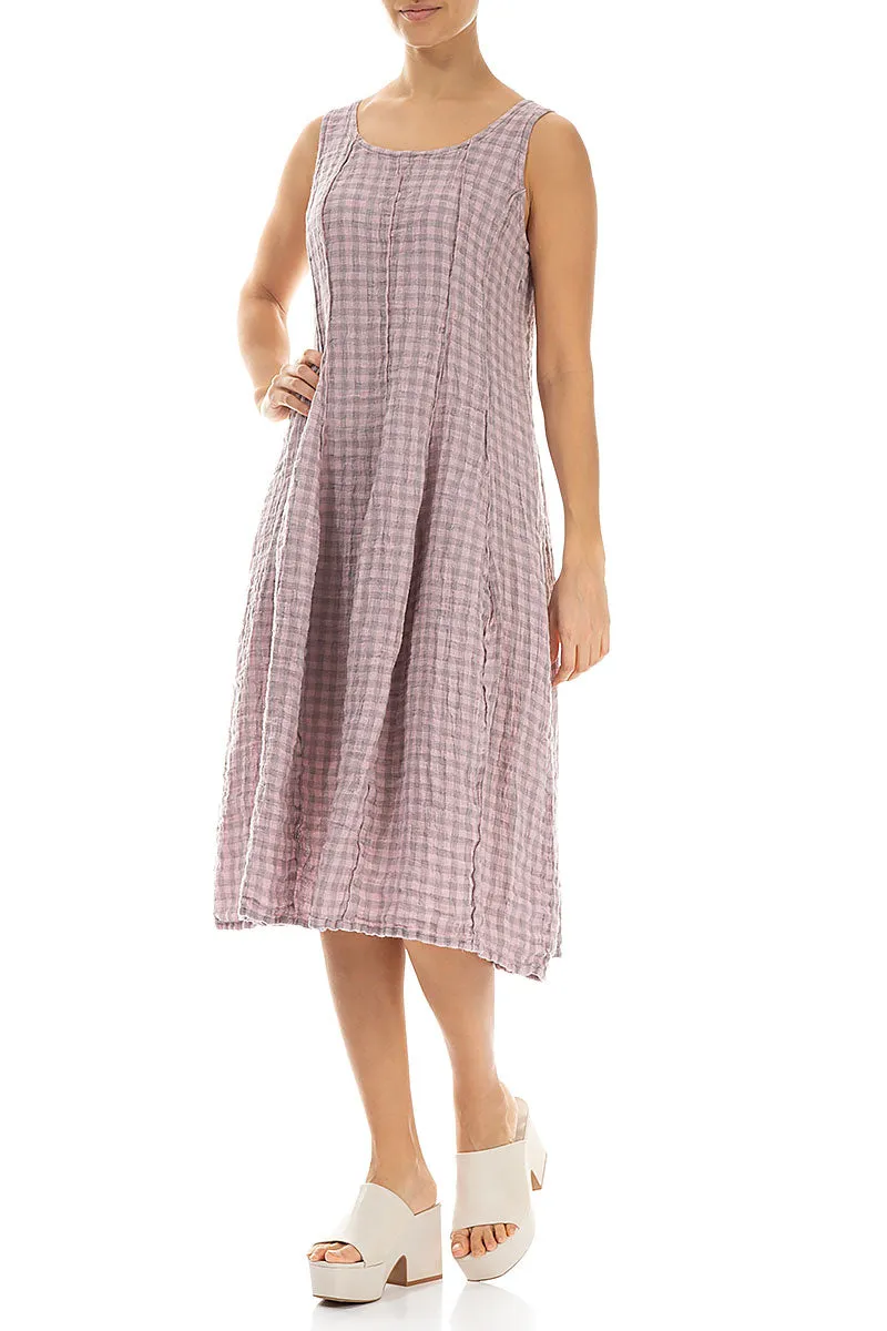 Sleeveless Balloon Pink Check Linen Dress