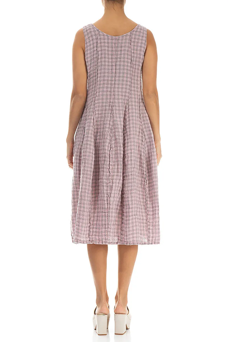Sleeveless Balloon Pink Check Linen Dress