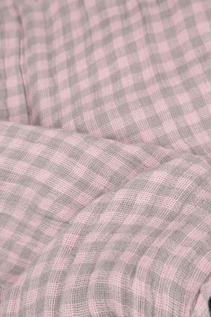 Sleeveless Balloon Pink Check Linen Dress