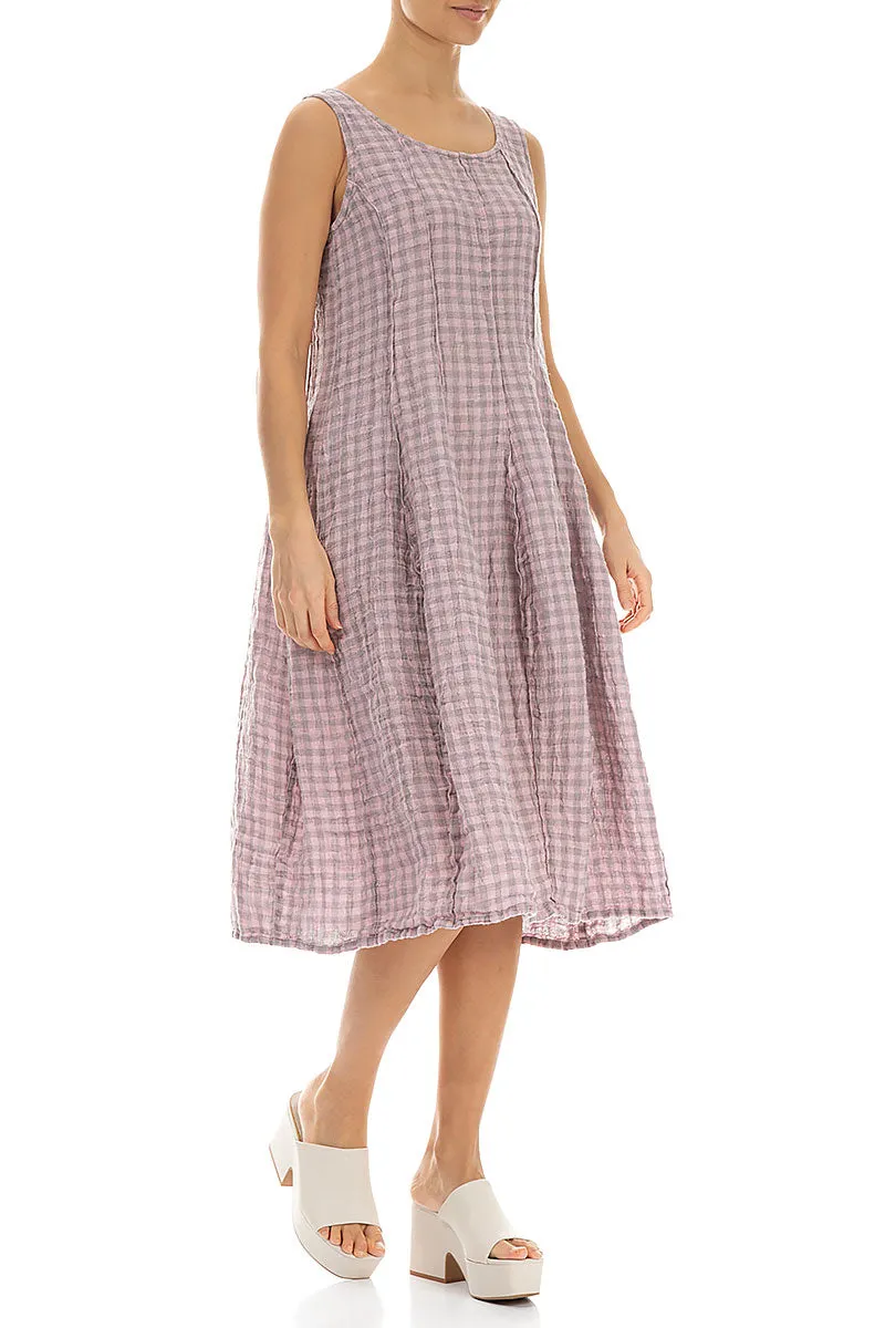 Sleeveless Balloon Pink Check Linen Dress