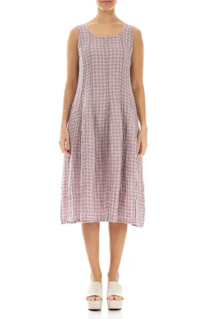 Sleeveless Balloon Pink Check Linen Dress