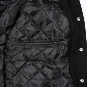 Spine Spark Royal Blue Wool Varsity Jacket Orange Leather Sleeves