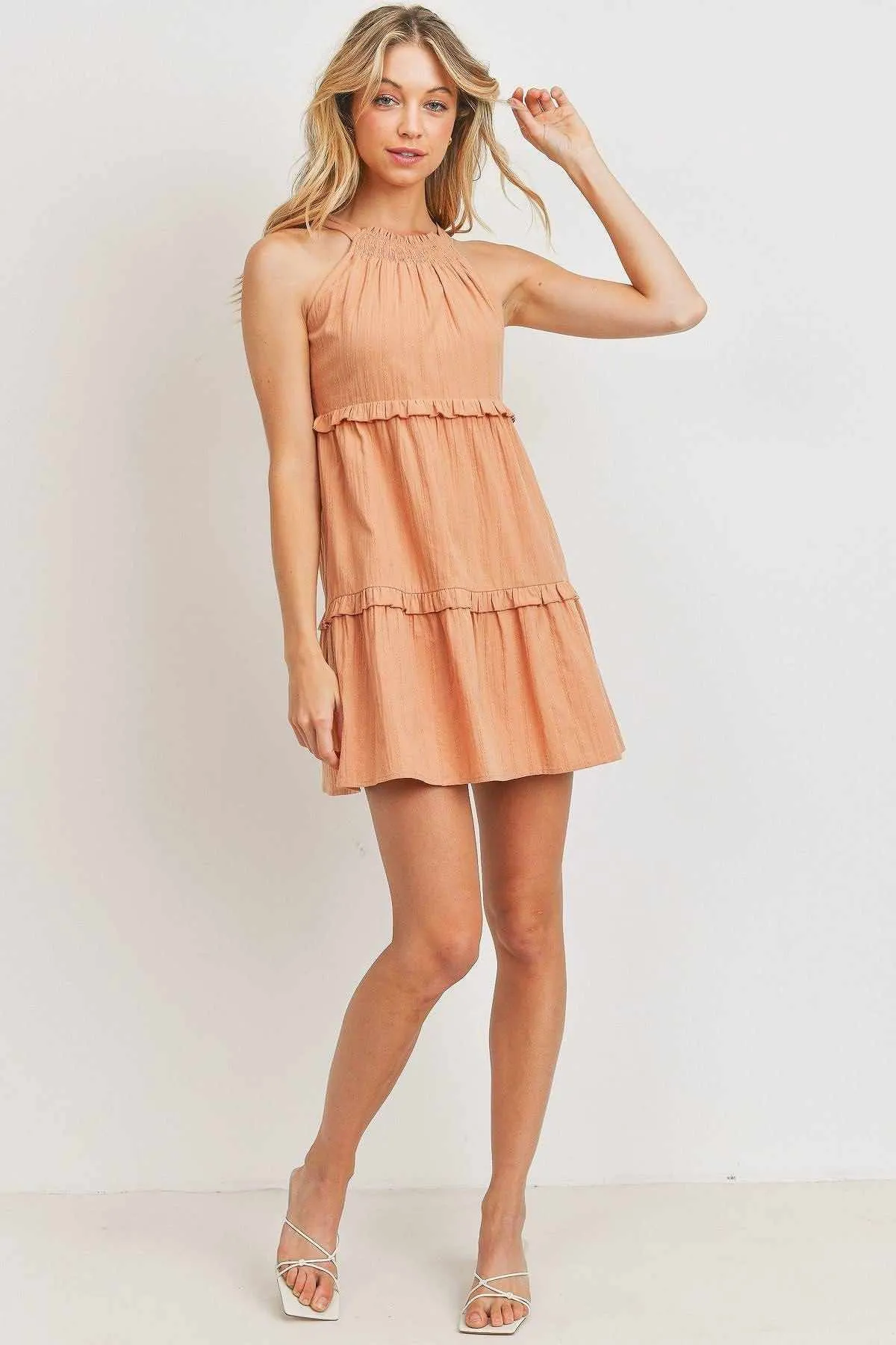 Textured Woven Fabric Tiered Dress