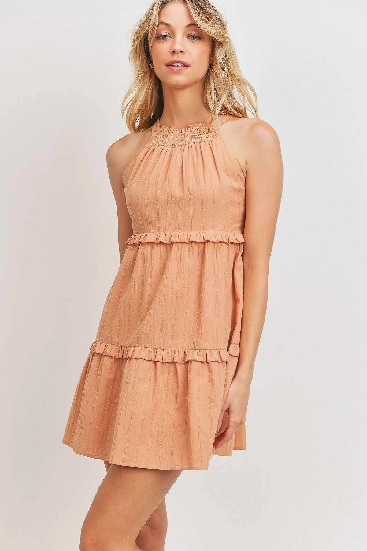Textured Woven Fabric Tiered Dress