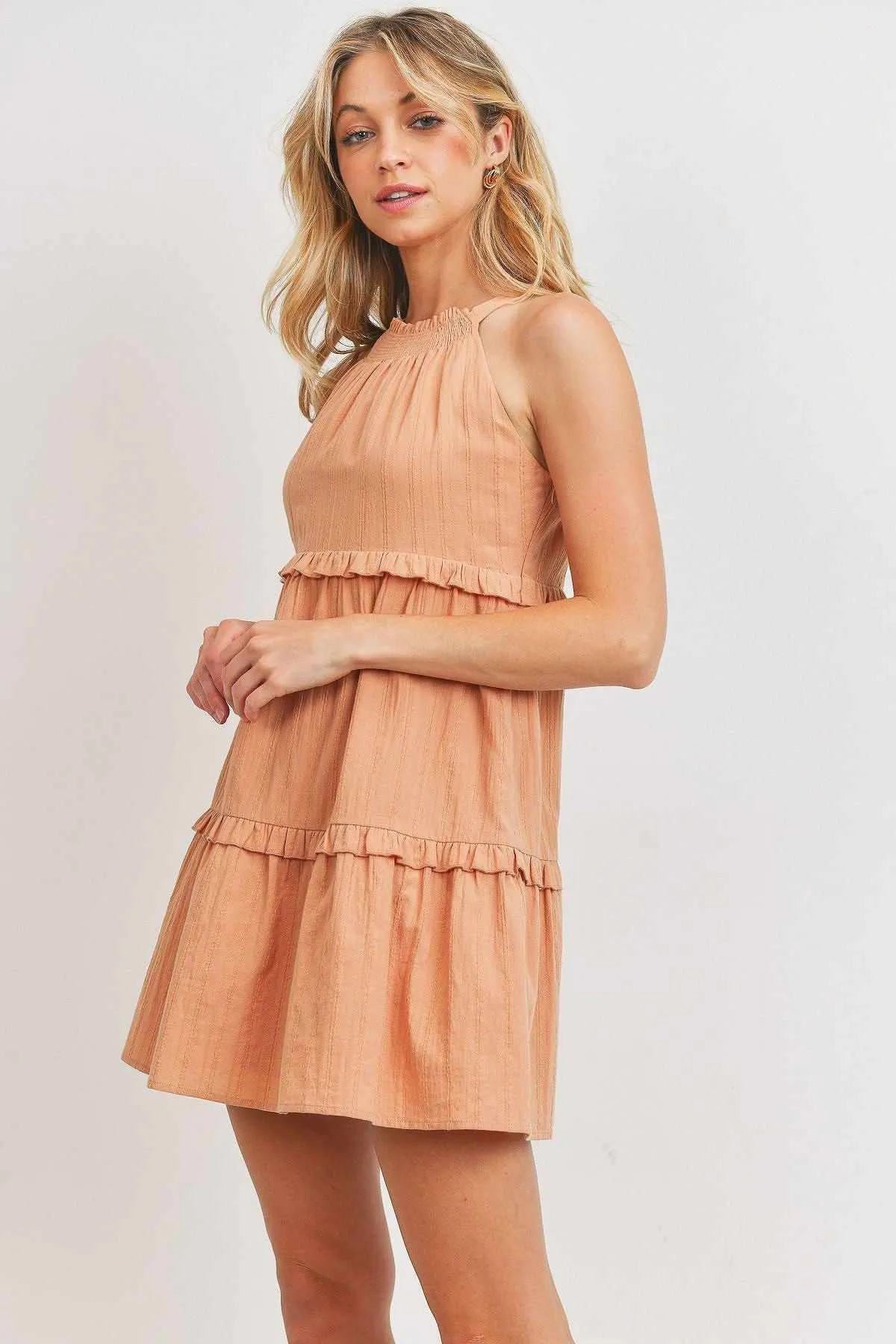 Textured Woven Fabric Tiered Dress