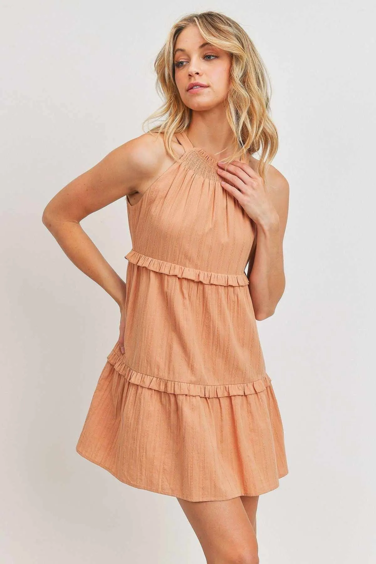 Textured Woven Fabric Tiered Dress
