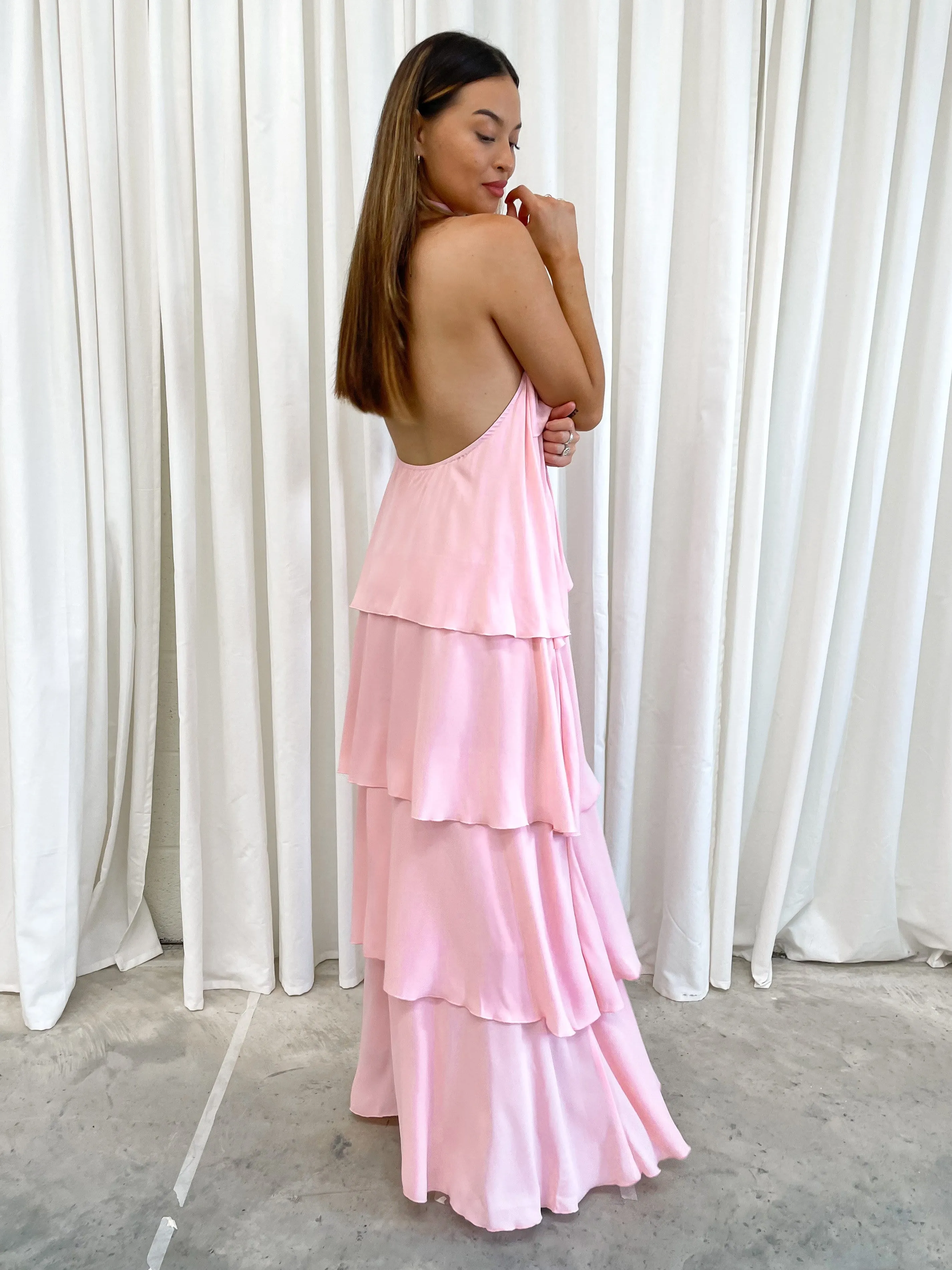 Thea Ruffle Halterneck Dress - Pink