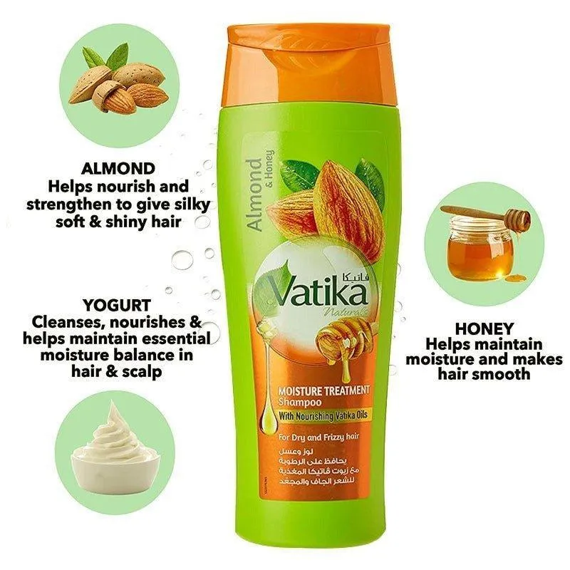 Vatika Almond & Honey Moisture Treatment Shampoo With Nourishing Vatika Oils For Dry and Frizzy hair 2 x 400ml