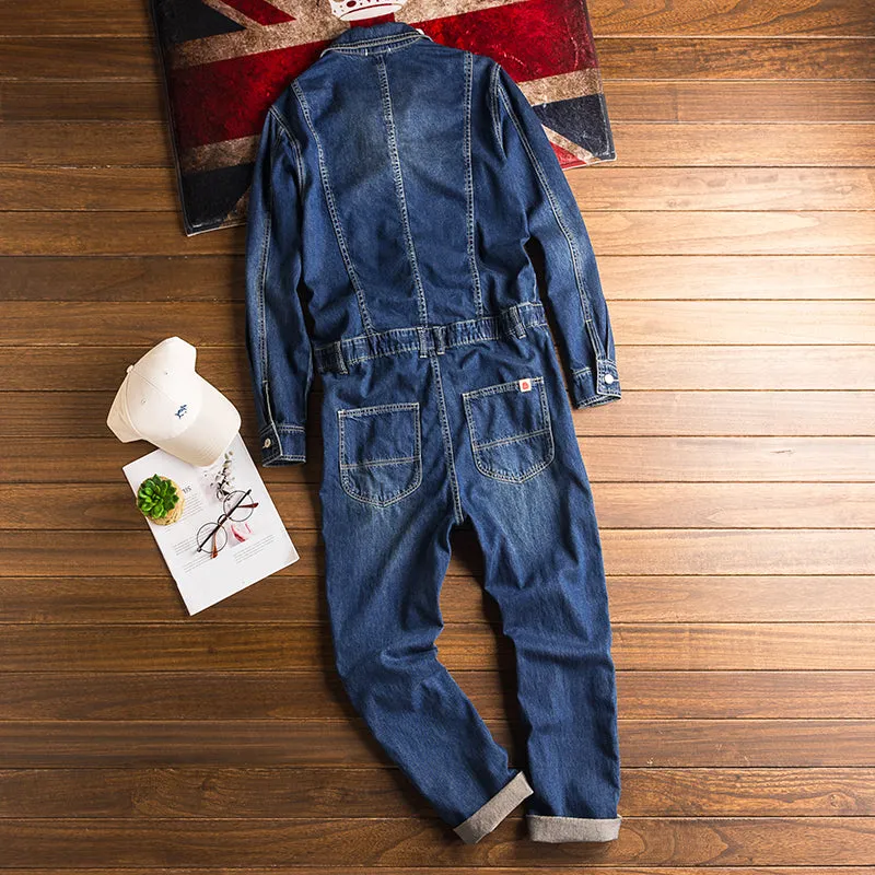 Vintage Hip-hop Coveralls Wash Blue Trousers