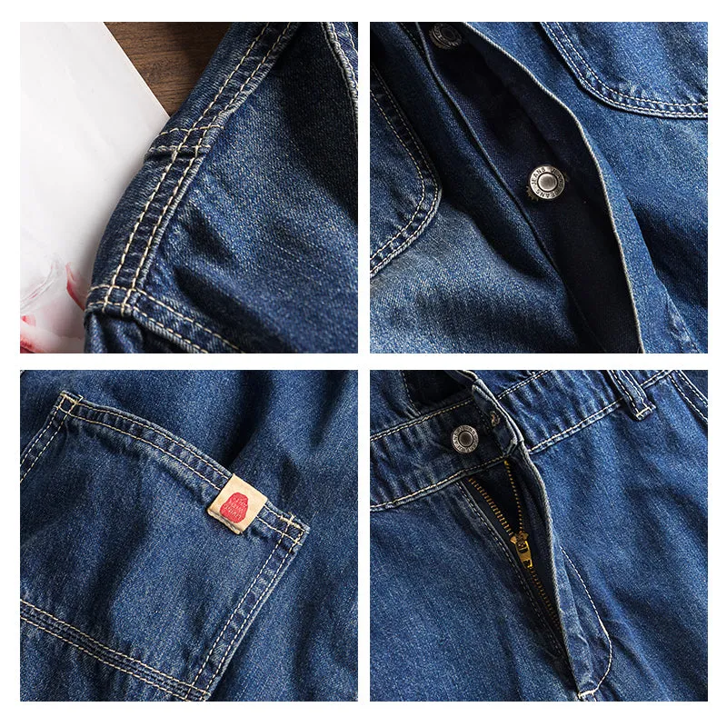 Vintage Hip-hop Coveralls Wash Blue Trousers