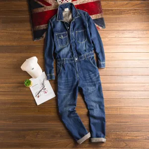 Vintage Hip-hop Coveralls Wash Blue Trousers