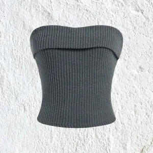 Women Rib-knit Tube Top Summer Y2K Grunge Punk Crop Tee