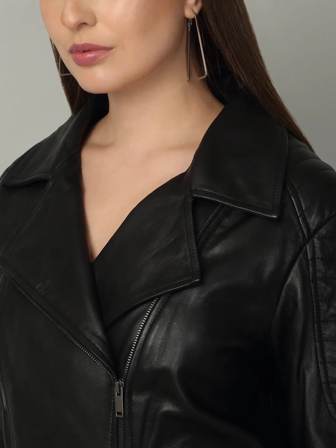 Women's Black Leather Biker Jacket