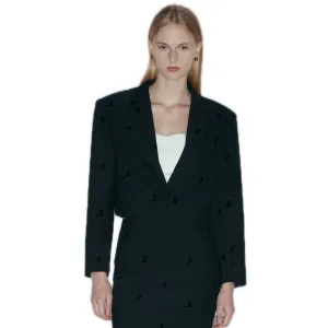 Wool Blend Flocked Blazer In Black