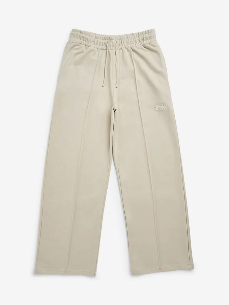 Y&F Kids Beige Mid-Rise Cotton-Blend Track Pants